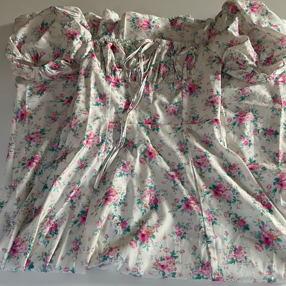 Puff Sleeve High Slit Floral Print Dress - Picture 7 of 9